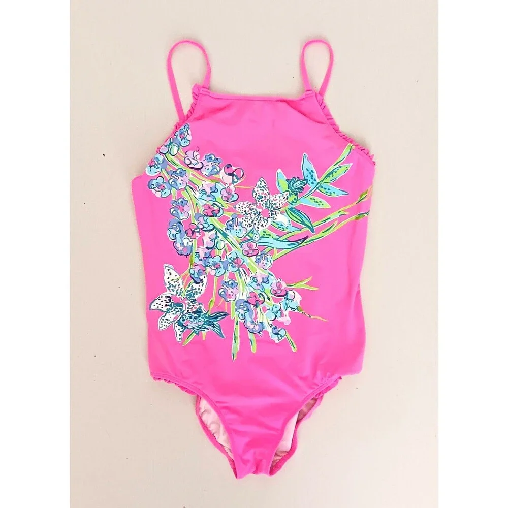 NEW Lilly Pulitzer Girls Juliet One Piece Swimsuit Pink Tropics Sz 10